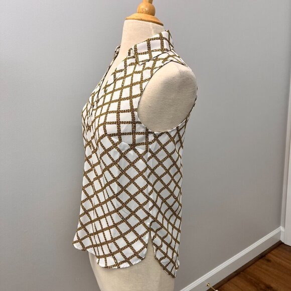 Michael Kors Chain Print Preppy Sleeveless Button Down Blouse Sz XS - Picture 9 of 11